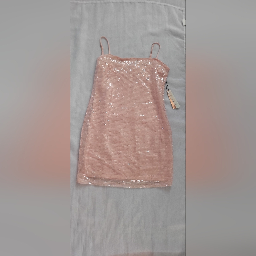 NWT!Chic June & Hudson Summer Sequin Square Neck Pink Luxe Women's Mini Dress XL - Picture 9 of 14